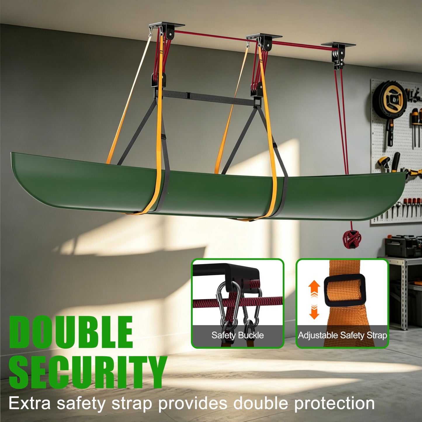 TRUSOON 2026 Heavy Duty Elite Canoe Hoist for Garage Ceiling, Kayak Storage Lift Pulley System with Safety Straps for Rooftop Tent, Holds up to 250 lbs Capacity, Fits 10-18 Foot Ceilings, Black