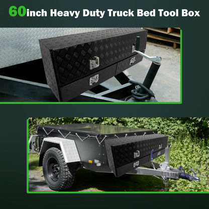 SCITOO 60" Aluminum Diamond Plate Truck Bed Tool Box,Heavy Duty Crossover Storage for Most Full Size Pickups,Lockable Weatherproof Chest,Fits 60 Inch Truck Beds,Easy Access to Load and Unload