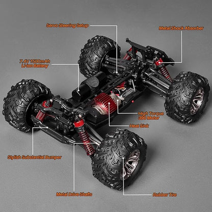 SIMREX 1/16 Scale Hobby RC Car 36 KPH High-Speed 4WD RC Truck 2.4 GHz Remote Control Car All-Terrain Electric Vehicle 4X4 Remote Contral Moster Truck for Kids and Adults