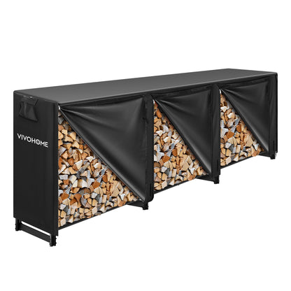 VIVOHOME 10ft Heavy-Duty Firewood Rack with Cover, Outdoor Log Holder Combo, Black and Upgraded 12ft Heavy-Duty Firewood Rack with Cover, 4400lb Capacity Log Holder, Black