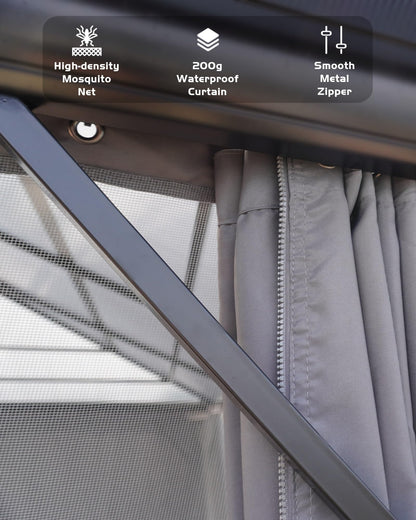 PeakPursuit All-Weather Hardtop Gazebo 12'x20' – Double Polycarbonate Roof, Durable Aluminum Alloy Frame, Netting & Curtains, Permanent Outdoor Pavilion for Patio, Deck, Backyard, Lawn, Garden, Gray