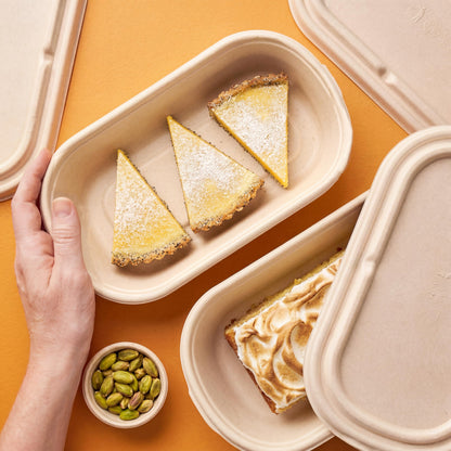SugaWrap Disposable 28oz Oval Food Containers with Lids - Eco-Friendly Biodegradable Bamboo & Sugarcane, Sturdy & Leak Resistant, Freezer & Microwave Safe for Hot & Cold [400 Bowls + 400 Lids]