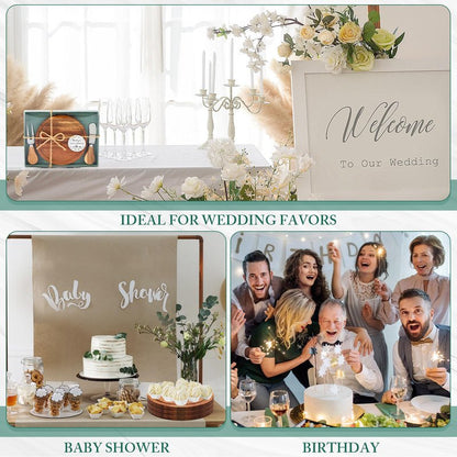 Maxcheck 1 Set Baby Shower Bridal Game Prizes for Winners Round Cheese Board Set Wood Mini Charcuterie Board with Knives and Forks Thank You Card with Gift Box for Guests Wedding (Acacia)