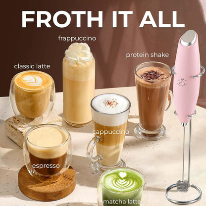 Zulay Kitchen Tornado Triple Whisk Milk Frother - Handheld Foam Maker for Coffee & Lattes - Includes 4 Duracell Batteries - Candy Color