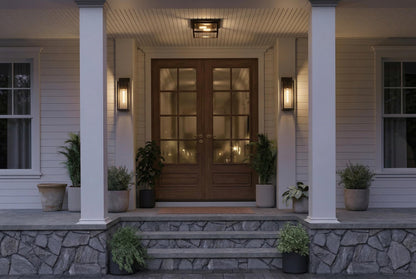 Quoizel Westover 12" Outdoor Flush Mount Ceiling Light, 2-Light Western Bronze with Clear Beveled Glass, E12 Base, ETL Damp Rated