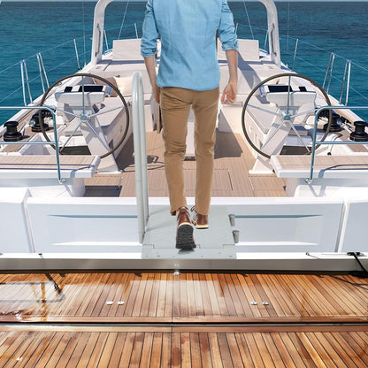 HomiShare Boat Boarding Platform with Handrail, Dock Extension Step with Safety Grab Bar, Folding Dock Boarding Platform for Marina, Dock, Deck, Boat, Silver