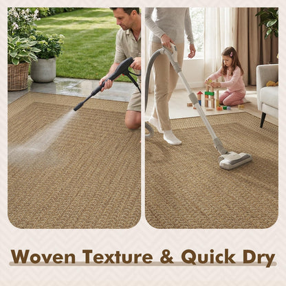 MontVoo-Outdoor Rug-Patio Rug 8x10 ft Polypropylene Indoor Outdoor Rugs Outdoor Carpet for Patio Deck Balcony Porch, Textured Weave, Durable for High Traffic, Fade-Resistant, Modern Neutral Brown