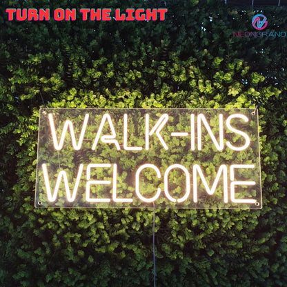 Walk-Ins Welcome Neon Sign (LARGE Sign 24x10", Remote Included) Open Led Light Neon Light Walkins Welcome Sign Walk Ins Welcome Sign For Salon Business Welcome Signs (GoldYellow - 24x10")