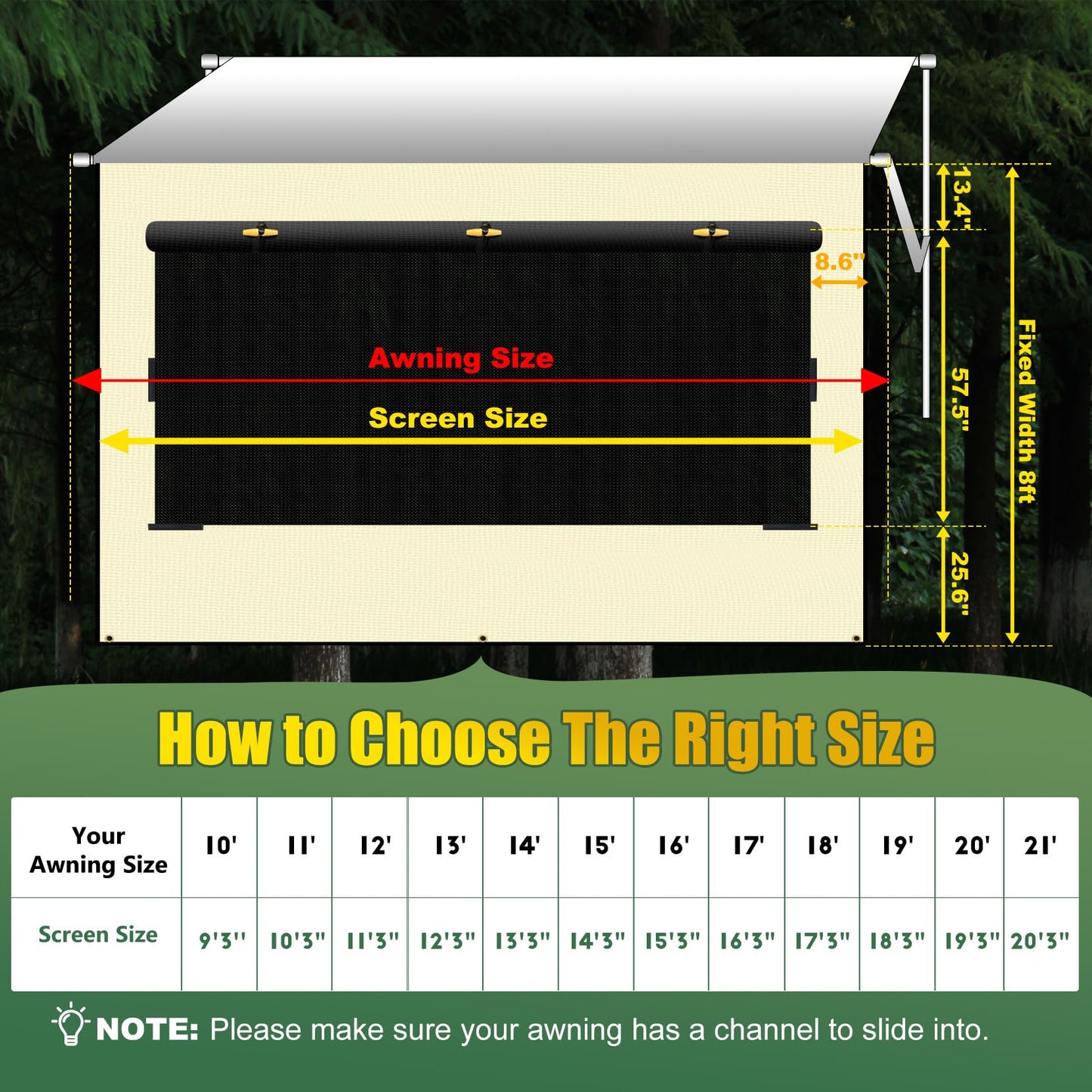 Upgraded RV Awning Sun Shade Screen with Privacy Curtain | UV Protection & Waterproof Polyester Fabric | Easy Installation for Campers, Trailers, Motorhomes (Beige, 8'X15'3'' for 16 ft Awning)