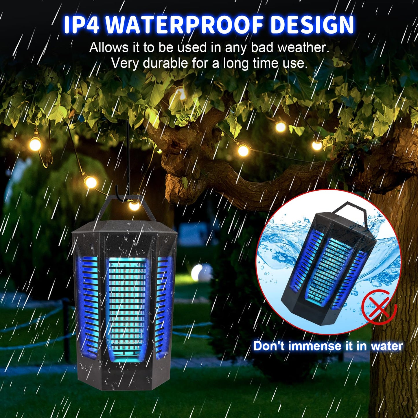 4200V Electric Fruit Fly Trap Indoors and Outdoors - 18W Gnat Trap, Mosquito Zapper with 2300 Sq Ft Coverage, IPX4 Waterproof Fly Killer for House, Kitchen, Patio, Backyard (Dark Black)