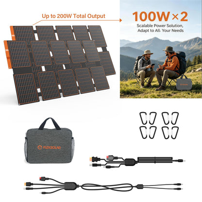 FlexSolar 2 PCS 100W Portable Solar Panels Chargers with PD3.0 USB-C,QC3.0 USB-A and DC Outputs Foldable IP67 Waterproof Power Emergency Camping