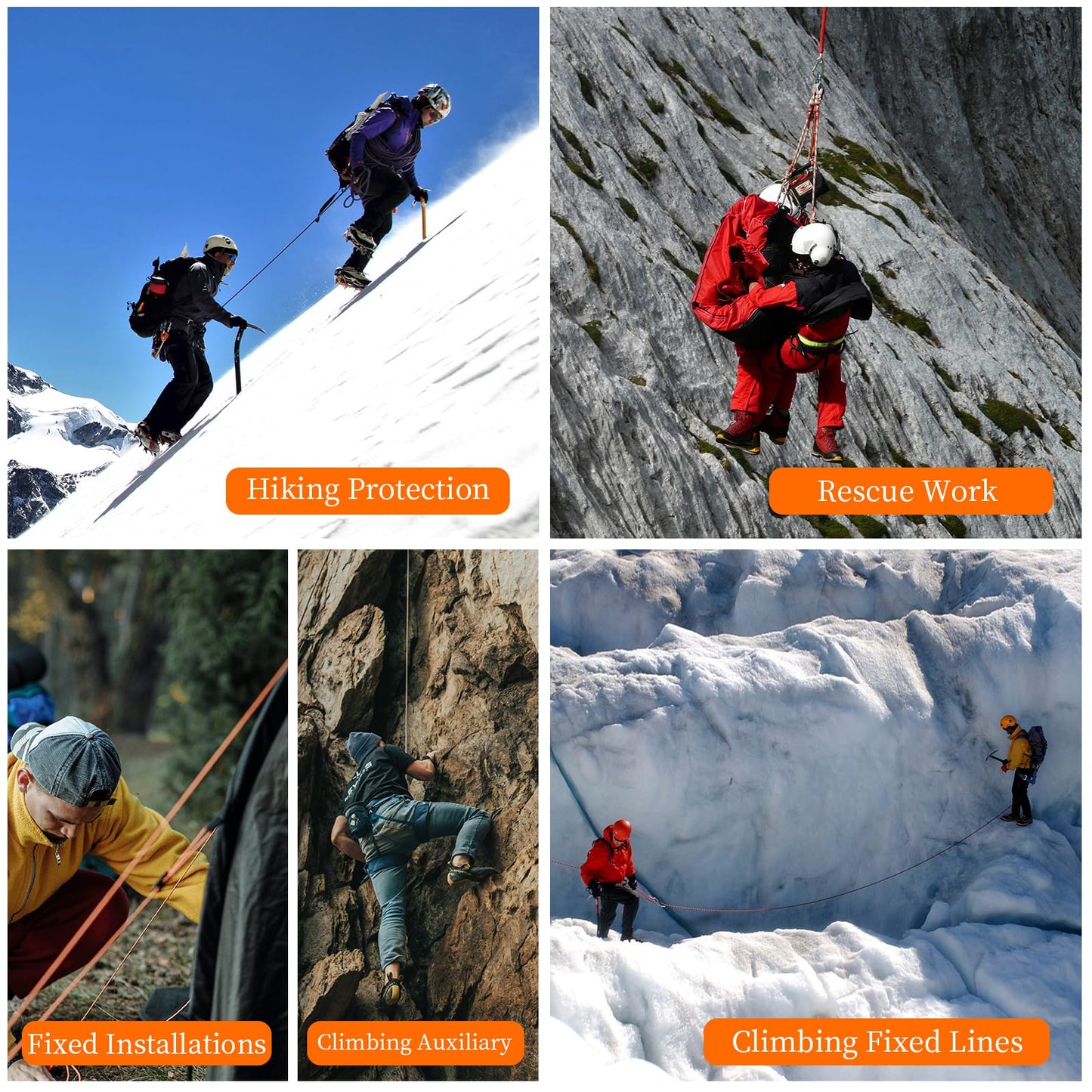 AOLEBA 10.5 mm Static Climbing Rope 10M(32ft) 20M(64ft) 30M(96ft) 50M(160ft) 70M(230ft) Outdoor Rock Climbing Ropes, Escape Rope Ice Climbing Equipment Fire Rescue Parachute Rope