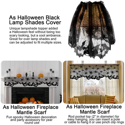 Boao Halloween Spider Web Lamp Shades, Black Lace Cover with Ribbons, Model Boao-Lace Lamp Cover-01