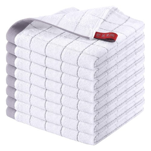 Homaxy 100% Cotton Terry Kitchen Dish Cloths, Ultra Soft and Absorbent Dish Towels for Kitchen, Suitable for Drying and Washing Dishes, 12 Pack, 12 x 12 Inches, White