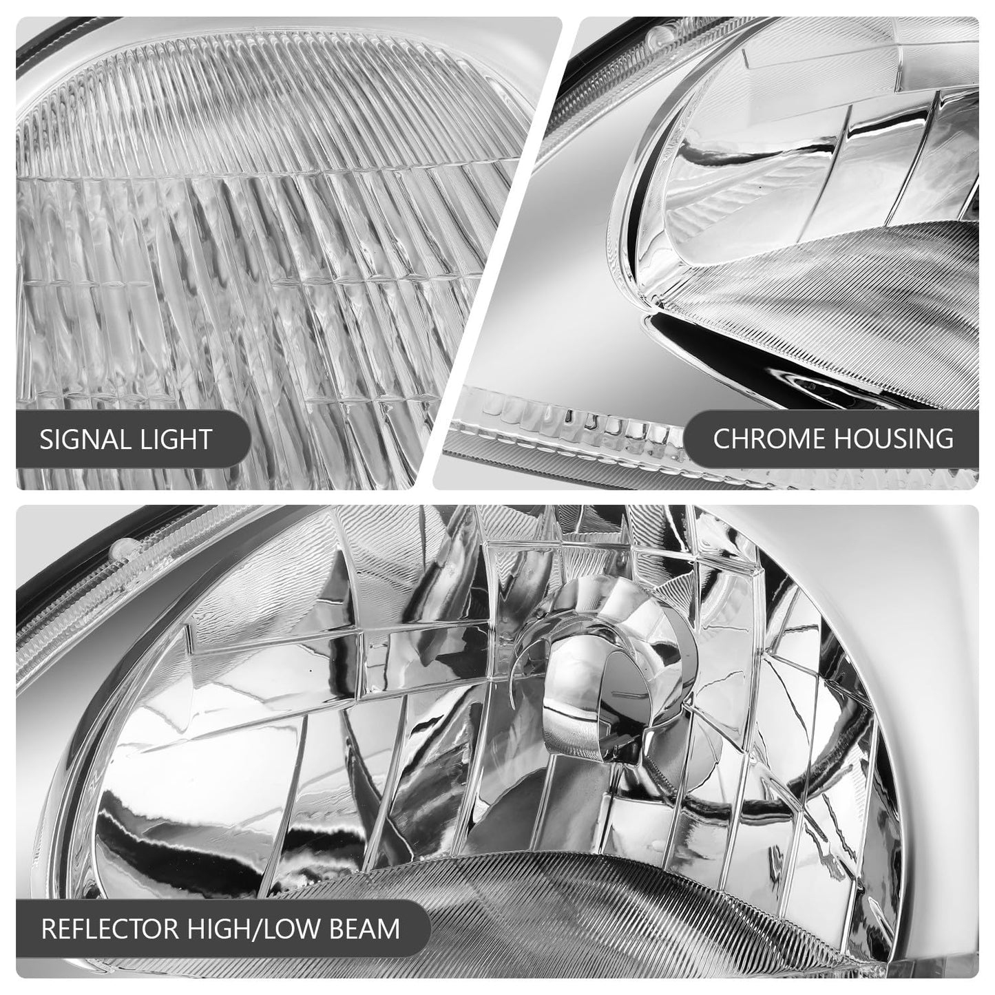 DNA MOTORING Pair Headlight Assembly Compatible With 1996-1998 Honda Civic, Chrome/Amber, HL-OH-HC96-CH-AM