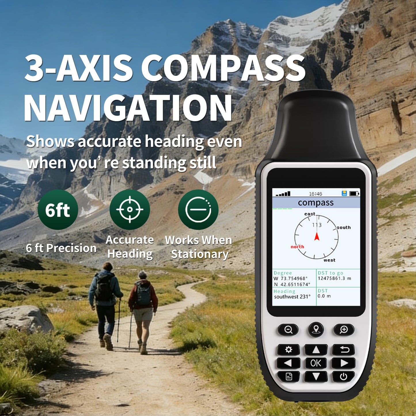 S190 Handheld GPS Navigator, Rugged Handheld GPS for Hiking with 3-Axis Compass, 3.2" Color Display, Handheld GPS with Preloaded USA Topo Maps, 64GB Memory and Extra Battery Life