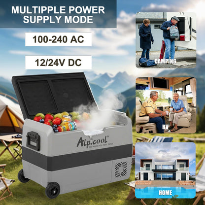 Alpicool T50 Dual Temperature Control 12 Volt Refrigerator 53 Quart Portable Car Fridge Freezer (-4°F~68°F) for Truck, RV, Boat, Camping and Travel