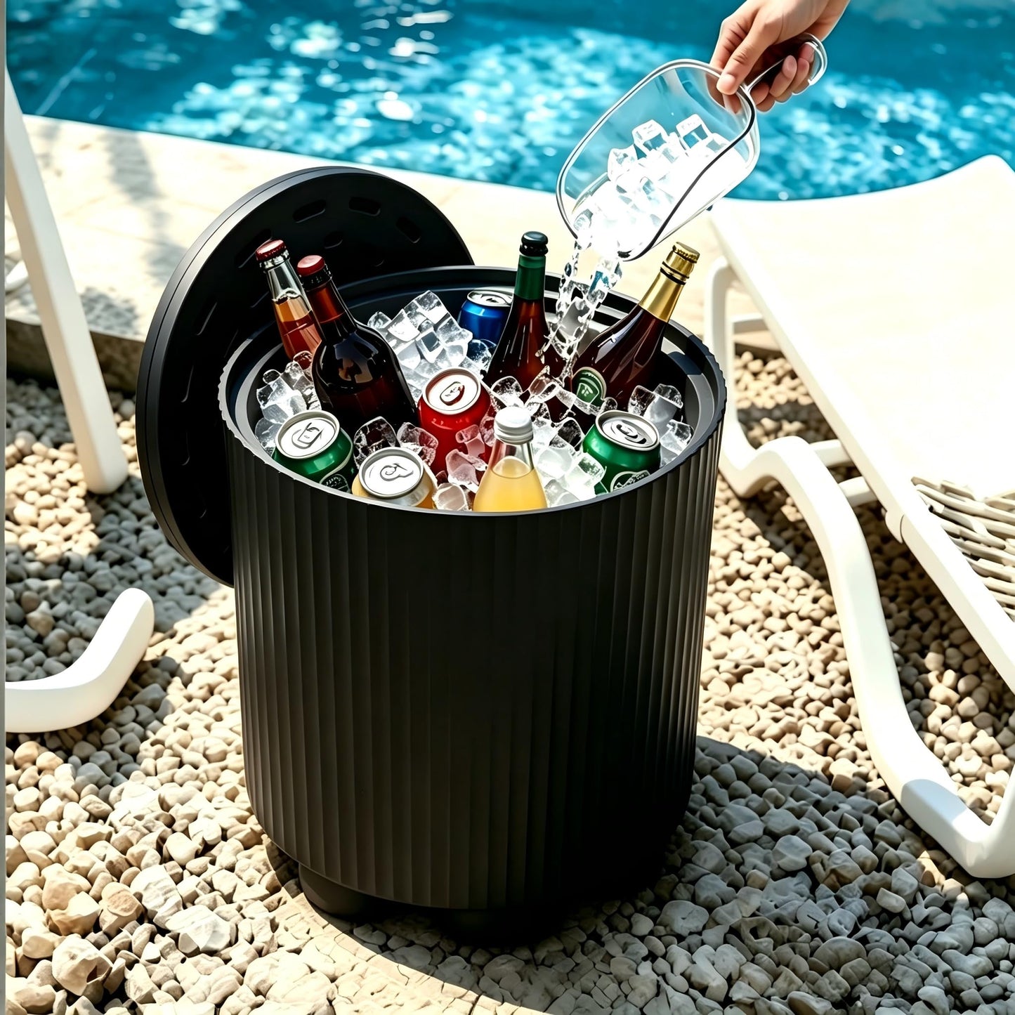 Diyfire Outdoor Cooler Side Table, 2-in-1 Portable Ice Chest Side Table, Cooler Table All Weather Resistant, Cooler Table for Patio & Parties & Picnics & Beach & BBQ, Black