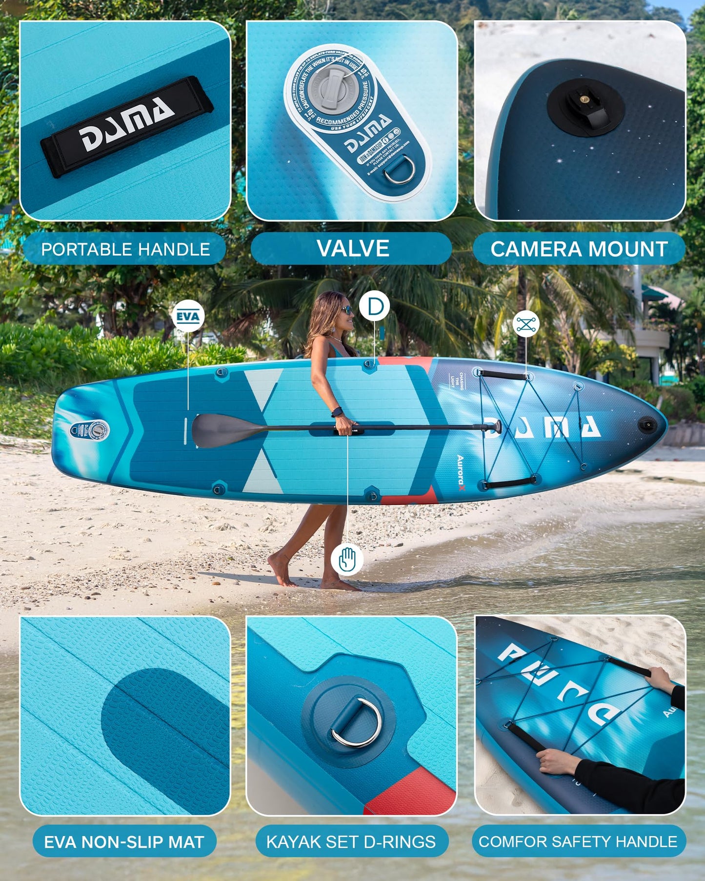 DAMA Stand Up Paddle Board 11'6" x 34" x 6", 450 lbs Capacity, Extra Wide All-Around Paddle Board for 2+1 People and Pets, Stable Design for Beginners, Family Use on Lakes, Rivers and Coastal Waters