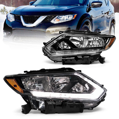ADCARLIGHTS Headlight Assembly for 2014 2015 2016 Nissan Rogue Clear Lens Black Housing with Amber Reflector Headlamp Replacement Left and Right Pair(Only Fits Models with Halogen（W/O Bulbs）