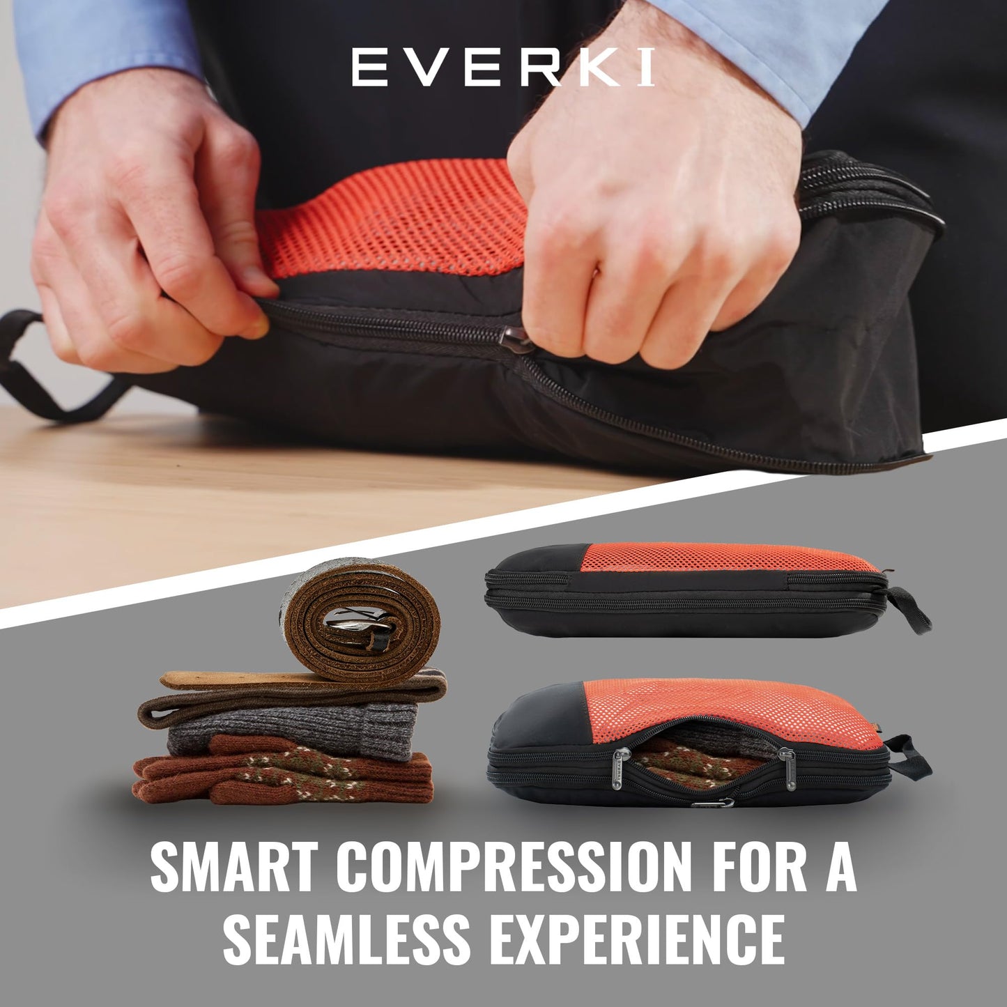 EVERKI Business Laptop Backpack for Men & Women + Compressible Packing Cube Set (S & M), 40L Capacity, Extra Large Laptop Compartment, 180 Degree Fold-Out Design, Work & Gaming Laptop Bag w Rain Cover