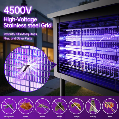 Solar Powered Mosquito Zapper, 4500V Outdoor Bug Zapper with 15W Solar Panel, Waterproof Cordless Electric Fly Zapper – Rechargeable Mosquito Killer Lamp for Backyard, Patio
