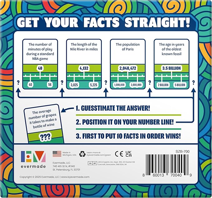 Evermade Number Line – The Trivia Party Game for Adults Families &amp Game Night That Sparks Fun Conversation &amp Clever Thinking (Over 700 Facts Ages 12+)