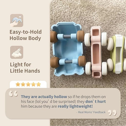 Moonkie Food Grade Silicone Toy Cars for Babies &amp Toddlers Push and Go Baby Car Toys 6–12 Months Hollow Design Infant Toys Baby Teething Toys 4–6 Months Birthday Gifts for Boys &amp Girls 3