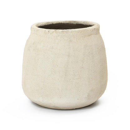 LuxenHome 12" Dia Cement Round Plant Pot, Beige Large Flower Pot with Drainage Hole, Rustic Decorative Planter Pots Indoor Outdoor for Home Garden Patio