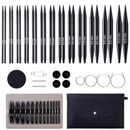 Peiouly 13 Pairs Interchangeable Circular Knitting Needles Set, 3.94 inch(10cm) Aluminum Knitting Needle Set, 3-10mm Interchangeable Knitting Needles, Cables, Accessories and Case