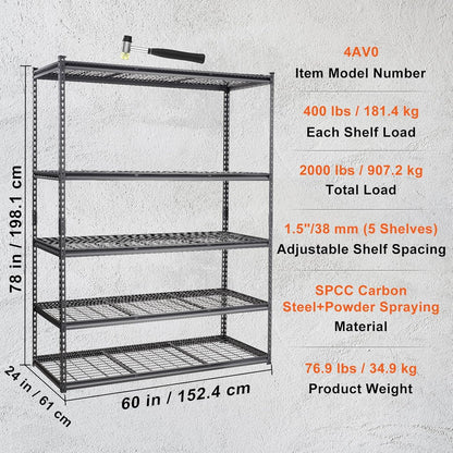 PioneerWorks Garage Shelving, 2500lbs Load Bearing Heavy Duty Storage Shelving, 48x24x72in Adjustable Storage Shelves, Durable Metal Storage Shelves, Easy Assemble for Garage, Kitchen