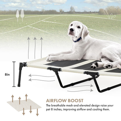 GrandTies Cooling Elevated Dog Bed with Canopy – XL Portable Pet Cot for Outdoor & Indoor Use – Waterproof Removable Shade, Breathable Mesh, Slip-Resistant Feet, Easy Assembly – Ivory White