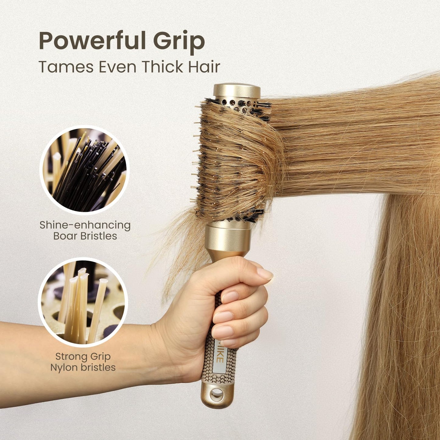 AIMIKE Round Brush for Blow Out, Medium Round Hair Brush Nano Thermal Ceramic & Ionic Tech, for Blow Drying & Styling, Curling and Shine - 2.9 inch Barrel w/Boar Bristles