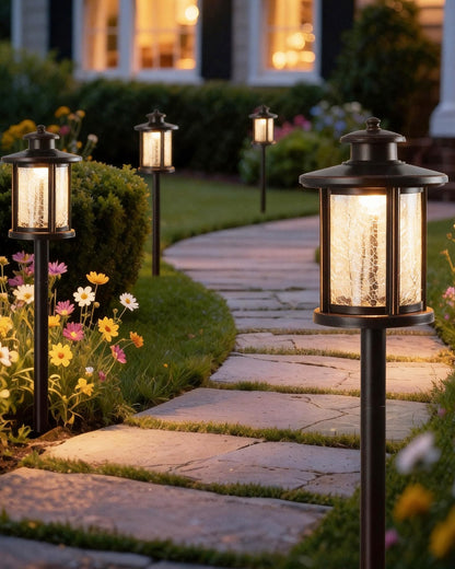 LITFIT Low Voltage Landscape Lighting, 12V 3.4W 155LM 3000K Wired Path Light, Outdoor Waterproof Electric Garden Light, Aluminum Yard Light, 50000H Integrated LED, Crackled Shade, ORB Finish, 4 Pack