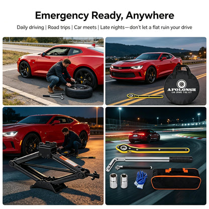 Spare Tire Kit Compatible with Chevrolet Camaro 2016-2024 | 135/80R18 Spare Wheel on 18x4 Rim| 26.5" Rolling Diameter | Includes Car Jack Kit & Tire Carrying Case Excluding (SS,LT1, ZL1, 1LE) Models