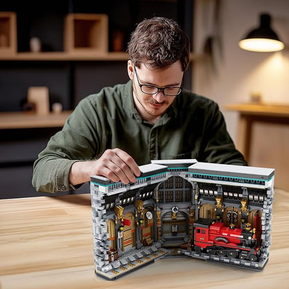 Reobrix Magic Train Booknook Building Set with Lights Creative Bookends Building Kit 66031 Bookshelf Home Decor 2795 PCS Book Nook Model Toy Kit Gift for Teens 14+ and Adults