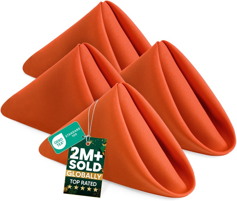 Utopia Home [24 Pack, Orange] Cloth Napkins 18x18 Inches, 100% Polyester Hemmed Edges, Washable and Reusable Ideal for Parties, Weddings and Dinners
