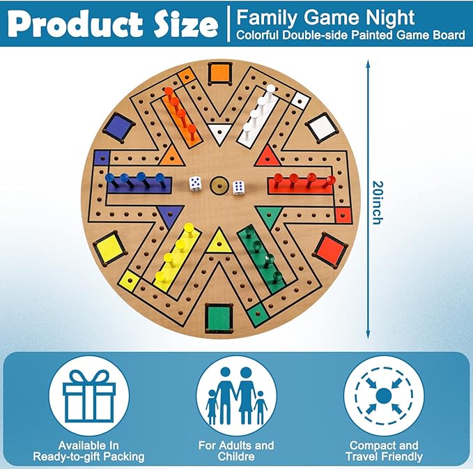 Kathfly Fast Track Board Game Wooden 3-6 Players Board Game Set with 24 Boards Games Pieces and 2 Dice Fast Track Games Night for Adult Teens Family Party(19.7 Inch)