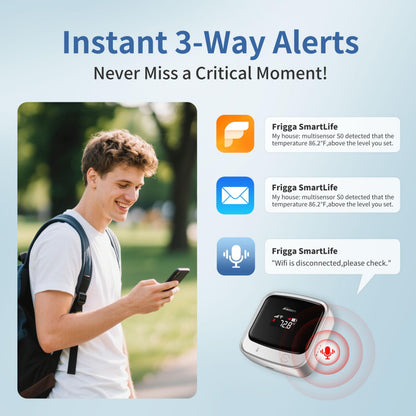 Frigga 4G Cellular Temperature & Humidity Monitor, No WiFi Required (WiFi Optional), Remote Temperature Sensor with App, Email & On-Device Voice Alerts for RV, Pets, Vacation Home, S0