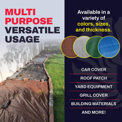 12' x 25' Brown Heavy Duty Tarp with Grommets Reinforced - 16 Mil Thick - Double Sided Plastic Tarps Waterproof - Large Tarpaulin Cover for Outdoor Camping Over/Under Tent Tarp RV Roof Rain - Zebro