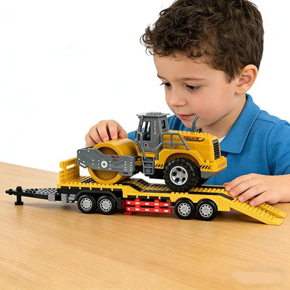 Remote Control Semi Truck with Trailer -24 Inch RC Semi-Trailer Engineering Tractor with Road Roller Toys1:24 Truck with LED Lights &amp Music Great Gift for Boys Girls