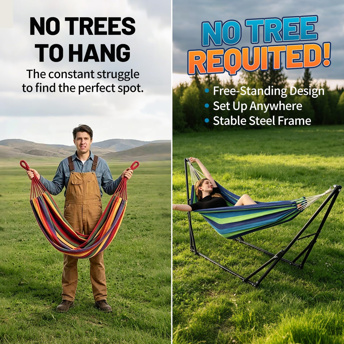 LIEVIM Portable Hammock with Stand for Outside Foldable,Frabic Tension Adjustable Indoor,Carrying Bag Included, 616 lbs Weight Capacity, Suitable Garden Yard Outdoor Inhouse Cyan