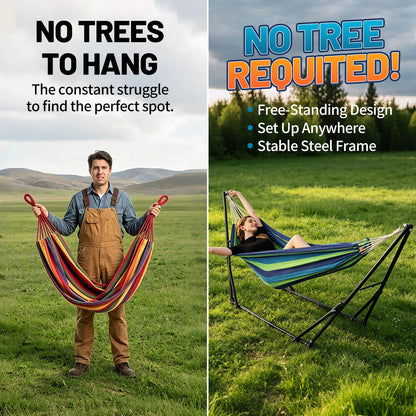 LIEVIM Portable Hammock with Stand for Outside Foldable,Frabic Tension Adjustable Indoor,Carrying Bag Included, 616 lbs Weight Capacity, Suitable Garden Yard Outdoor Inhouse Cyan