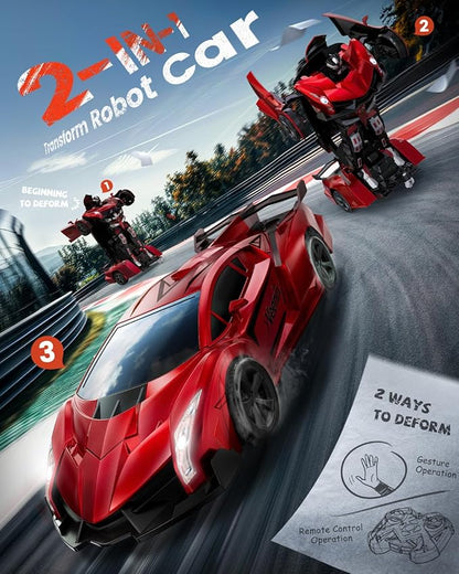 V992 Transform Remote Control CarTransform Robot RC Cars1:14 Scale2-in-1 Robot Toy Car with Sound &amp LightGesture SensingAutomatic DeformationGreat Gifts Toys for Boys and Girls 4-6 (Red)