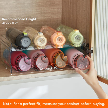 Lifewit Stackable Water Bottle Organizer for Cabinet, Plastic Bottle Holder Fits Bottles & Tumblers up to 3.8" Diameter, Pantry, Countertop & Fridge, 2 Tier Holds 8 Bottles
