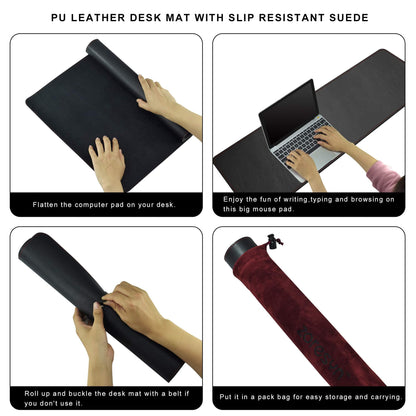 ZORESYN Large Desk Pad (39.4" x 23.6") - Waterproof PU Leather Desk Mat with Non-Slip Base, Office Desk Protector for Keyboard, Mouse, and Writing, Durable Stitched Edges (Black)