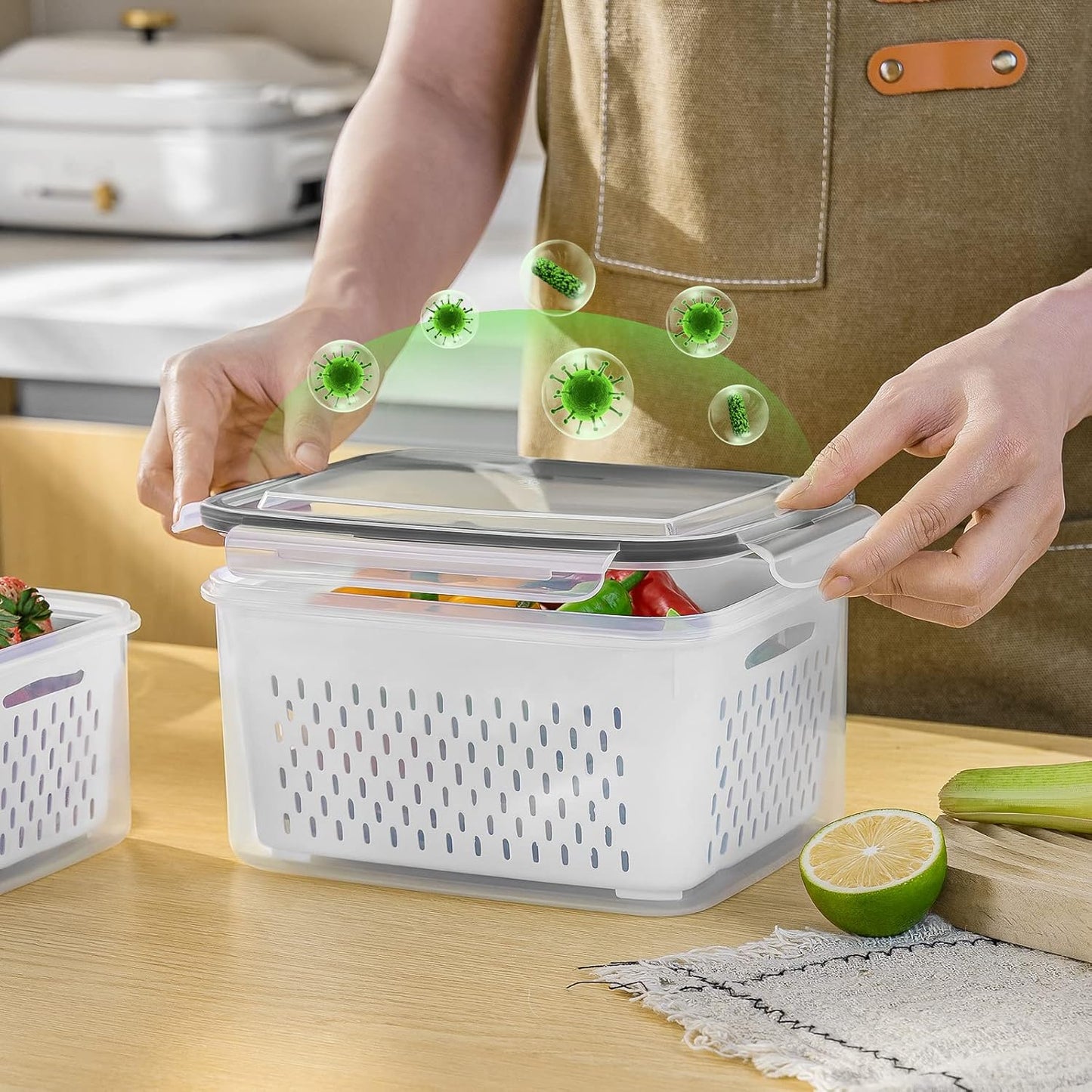 5 PCS Large Fruit Containers - Leakproof Food Storage with Removable Colander | Dishwasher & Microwave Safe