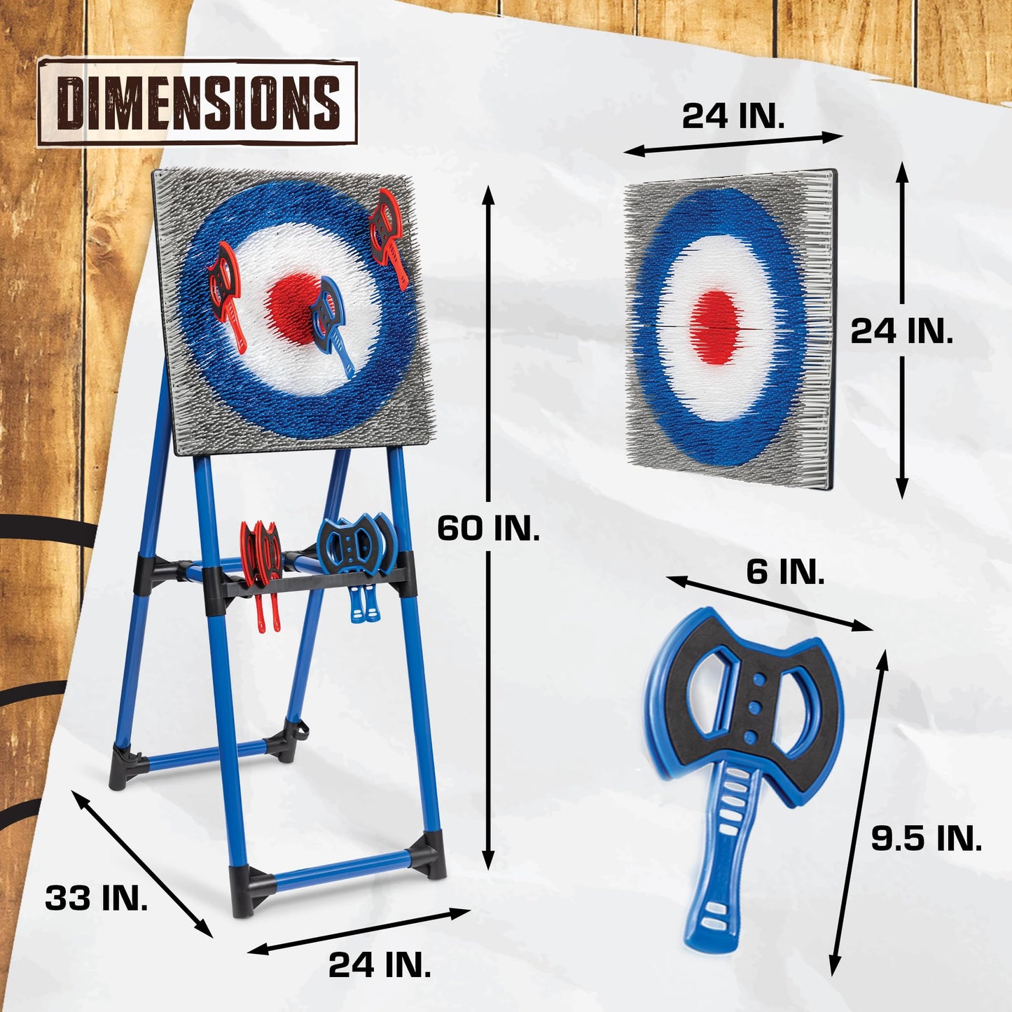 EastPoint Axe Throwing Game Set - 8 Foam & Plastic Throwing Axes - Heavy Duty Steel Frame - Over 5 Ft Tall - Folds Flat for Portable Outdoor Games - Unique Bristle Target for Yard Games