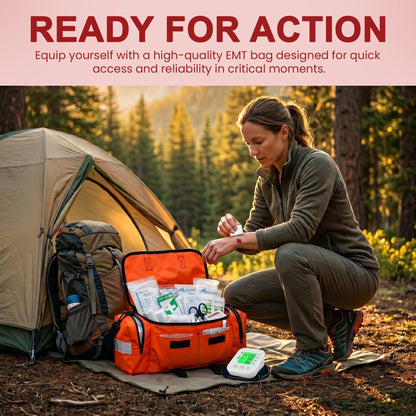 EMT 1st 362 Pcs Emergency Responder First Aid Kit with Digital BP Cuff & First Aid Guide Book - Emergency Bag with 40 Unique Items -Large First Aid Kit for Car, Travel, Home, Hiking, Camping & Outdoor