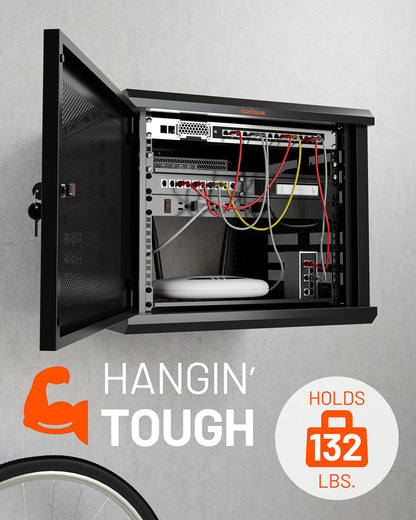 ECHOGEAR 9U Network Rack - Enclosed Wall Mount Rack Kit Includes 2X 1U Shelves, Pre-Mounted Fan, Lockable Door & Hardware - 600mm Depth Fits All Your AV Gear